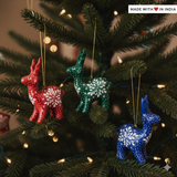 Festive Deer Charm: Green Hand-Painted Paper Mache Christmas Tree Decorations