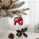 Festive Elephant Charm: Red Hand-Painted Paper Mache Christmas Tree Decorations