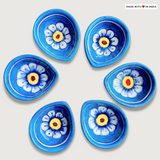 Sky Blossom – Hand-Painted Jaipur Blue Pottery Diyas (Set of 6)