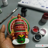 Hand-painted Kathakali Mask on a Wooden Block - Table/Desk Decor