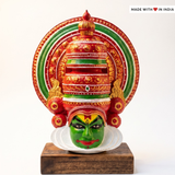 Hand-painted Kathakali Mask on a Wooden Block - Table/Desk Decor