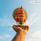Hand-painted Kathakali Mask on a Wooden Block - Table/Desk Decor