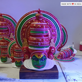 Hand-painted Kathakali Mask on a Wooden Block - Table/Desk Decor