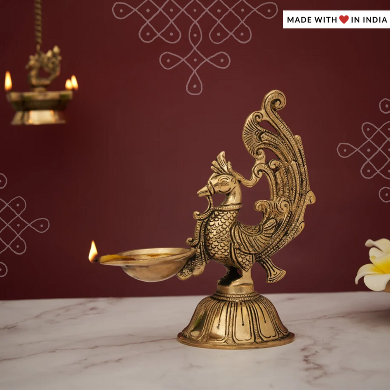 Peacock Diya/Lamp in Brass - 7.5 inches approx