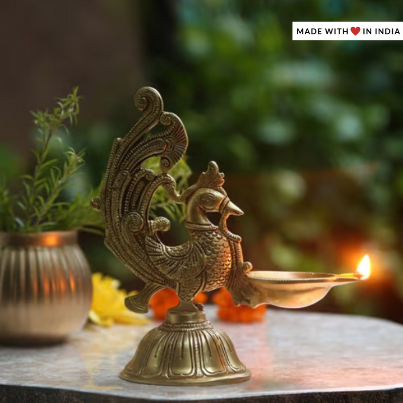 Peacock Diya/Lamp in Brass - 7.5 inches approx