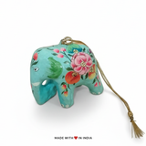 Festive Elephant Charm: Turquoise Hand-Painted Paper Mache Christmas Tree Decorations