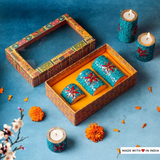 Candle Style Stone Embellished Diwali Tealight Holders-Turquoise (Set of 3)