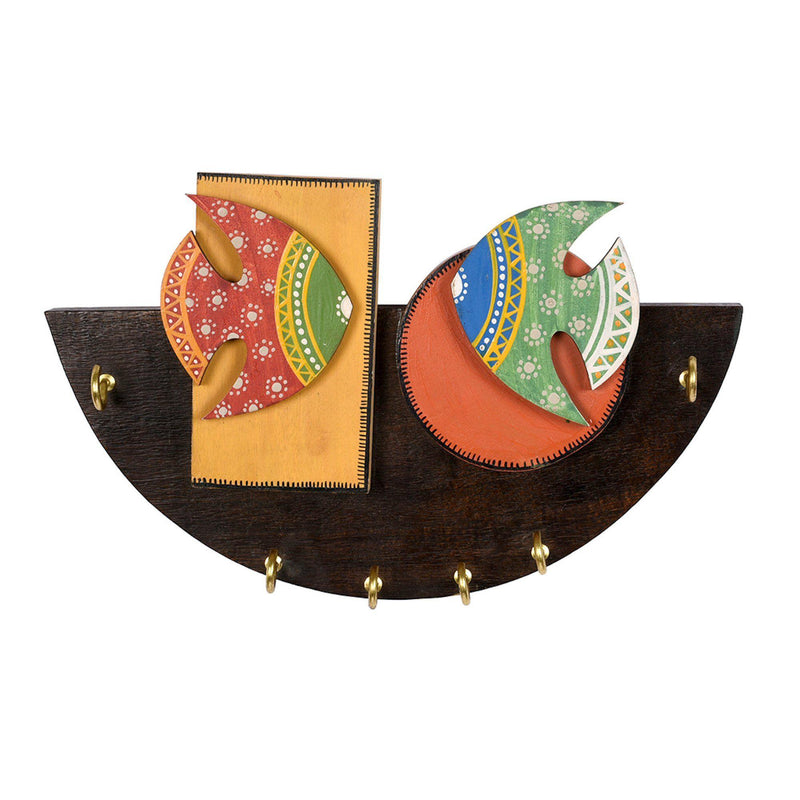 2 Cute Fishes - Madhubani Inspired Key holder - Made with Love in India