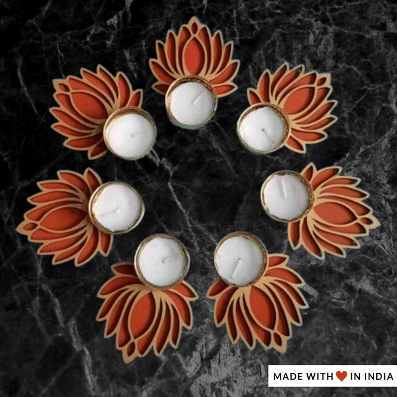 Lotus Shaped Tealight Holder - Sindhu Orange - Made with Love in India
