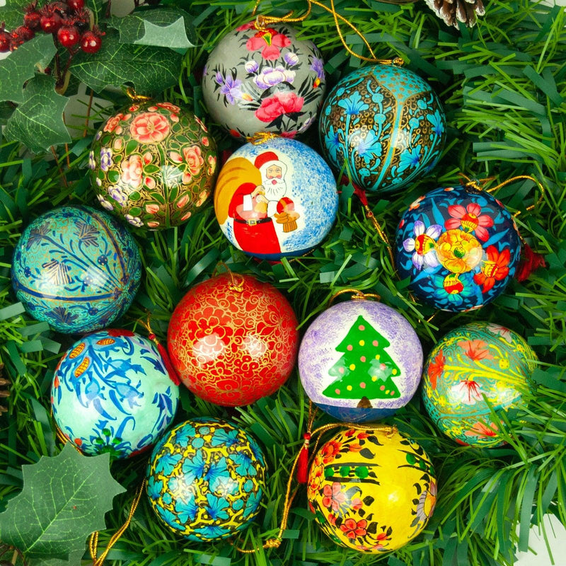 Christmas Tree Bauble Ornament - Hand-Painted Paper - Assorted - Made with Love in India