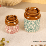 Porcelain Bharni Set with Traditional paisley print — Set of 2