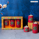 Candle Style Stone Embellished Diwali Tealight Holders-Red (Set of 3)