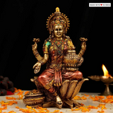 Goddess Lakshmi on a Lotus pedestal - Metallic finish