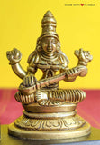 Lakshmi Ganesh Saraswati - Brass Idols on a wooden base - 4 inches - Made with Love in India