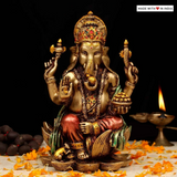 Lord Ganesh on a Lotus pedestal - Metallic finish
