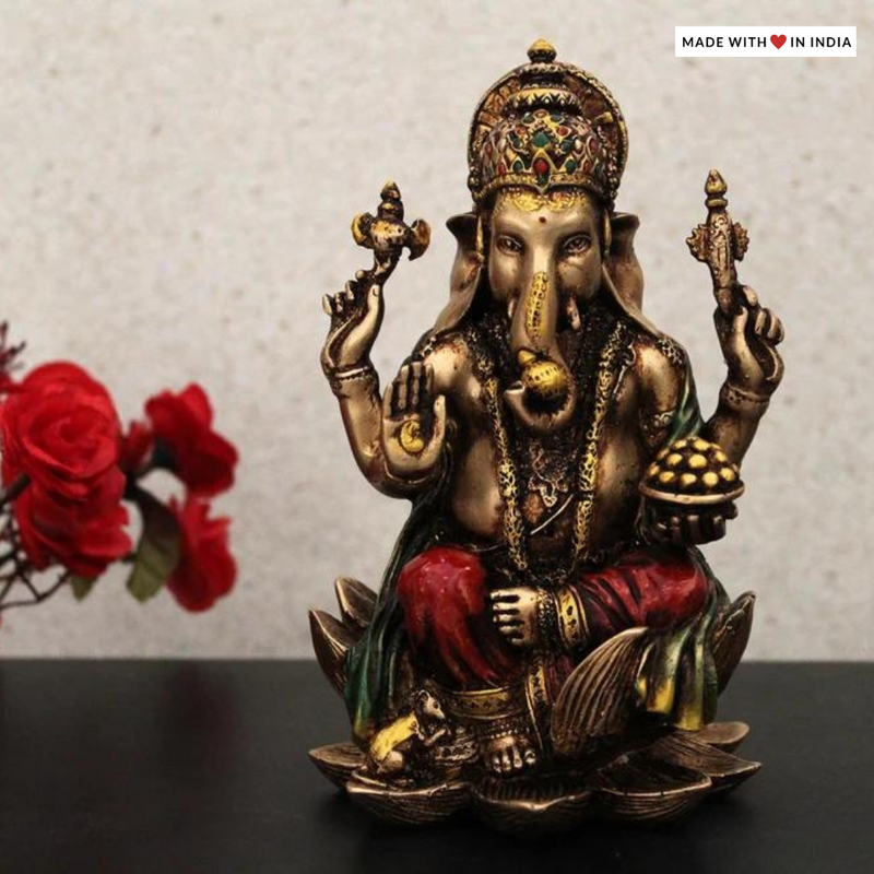 Lord Ganesh on a Lotus pedestal - Metallic finish