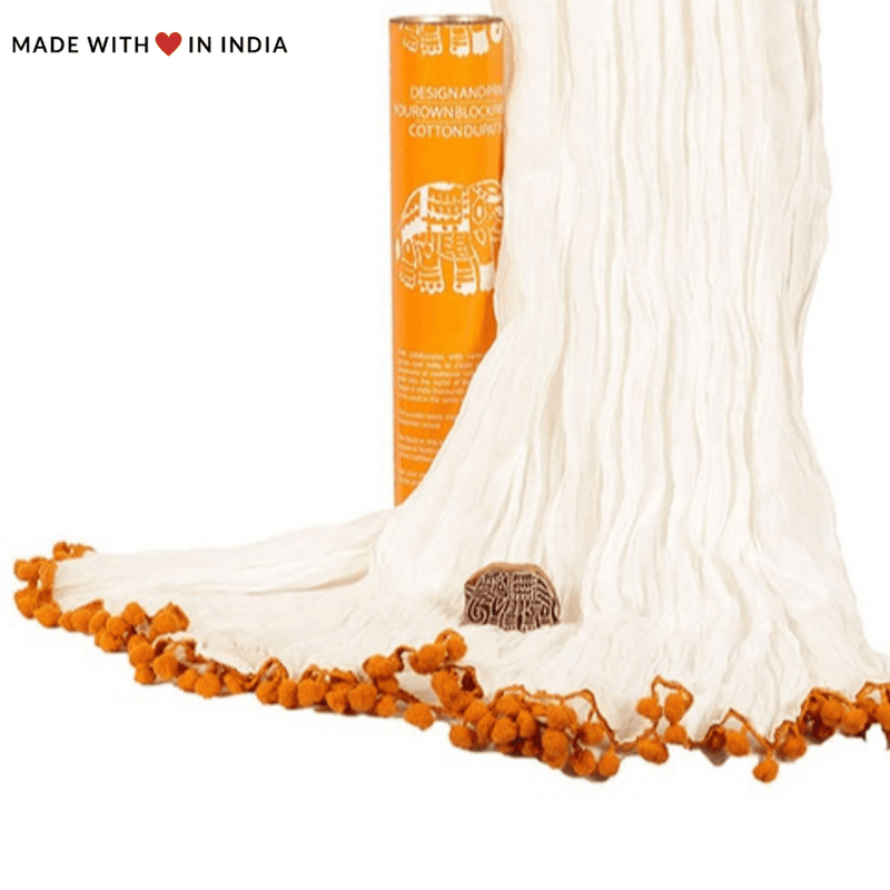 Elephant Hand Block Print Dupatta Kit - Educational Arts & Crafts for Kids Activity Kit - Made with Love in India