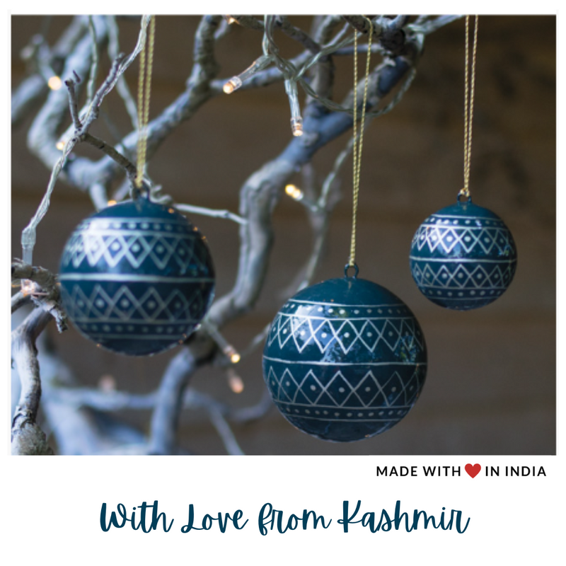 Petrol Blue Christmas Tree Bauble Ornament - Hand-Painted - Set of 3