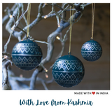 Petrol Blue Christmas Tree Bauble Ornament - Hand-Painted - Set of 3