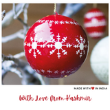 Red and White Christmas Tree Bauble Ornament - Hand-Painted - Set of 4