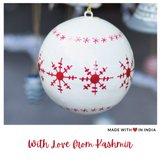 Red and White Christmas Tree Bauble Ornament - Hand-Painted - Set of 4