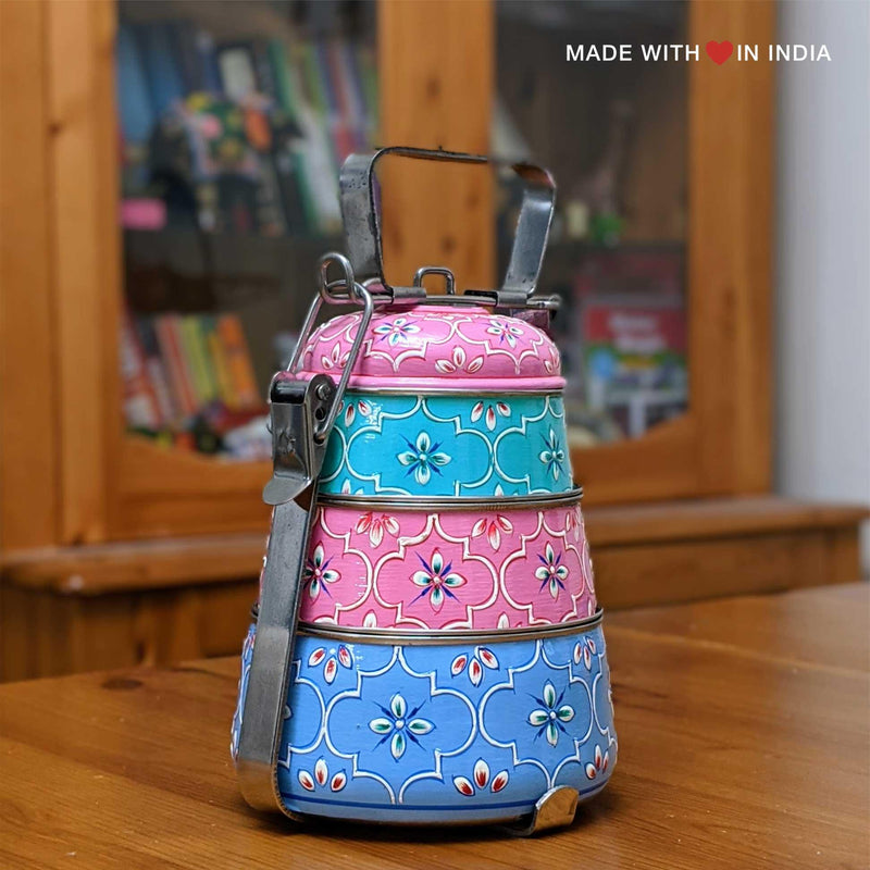 Anarkali Hand-Painted Stainless Steel Tiffin Lunch Box (Pyramid) - Made with Love in India