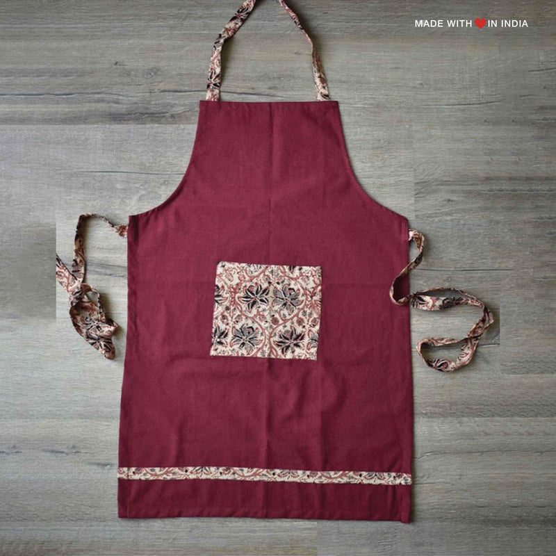 Kalamkari Apron Set - Maroon - Made with Love in India