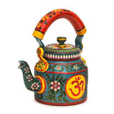 Aum - Hand Painted Chai Kettle Teapot in Green, Yellow, & Red - Made with Love in India