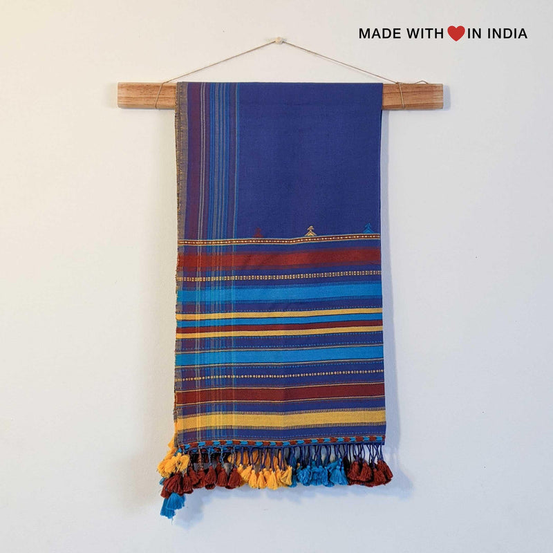 Bhuro — Handmade Cotton Spring Scarf in Blue with Tassels - Made with Love in India