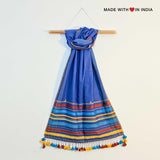 Bhuro — Handmade Cotton Spring Scarf in Blue with Tassels - Made with Love in India