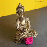Buddha Brass Statue - with Story Inscriptions - Tabletop Accent - 7.5 inches - Made with Love in India