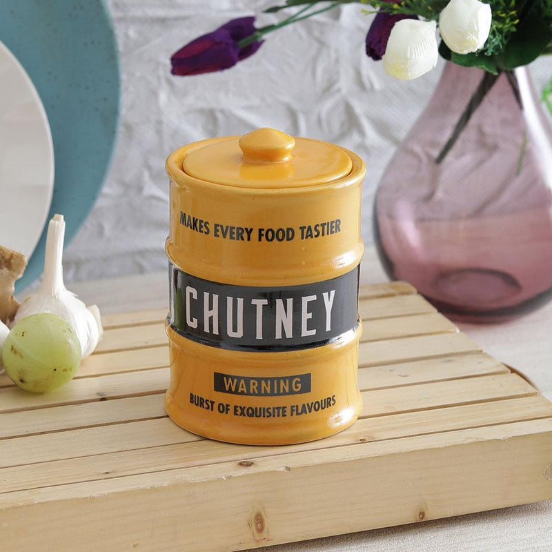 Ceramic Barrel Chutney Jar - Yellow - Made with Love in India