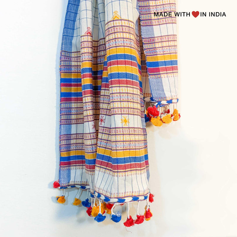 Chokdi — Handmade Cotton Spring Scarf in Ivory with Tassels - Made with Love in India