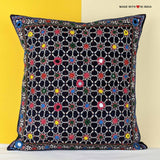 Deegra - Ajrakh Embroidered Mirror-work Cushion Cover
