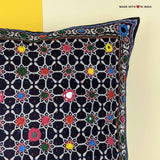Deegra - Ajrakh Embroidered Mirror-work Cushion Cover