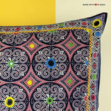 Kanora - Ajrakh Embroidered Mirror-work Cushion Cover