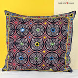 Kanora - Ajrakh Embroidered Mirror-work Cushion Cover