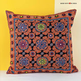 Lorti - Ajrakh Embroidered Mirror-work Cushion Cover