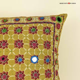 Chaklani - Ajrakh Embroidered Mirror-work Cushion Cover