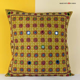 Chaklani - Ajrakh Embroidered Mirror-work Cushion Cover