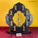 Dashavatar - Ten Incarnations of Vishnu - Set of Brass Statues on Wooden Base