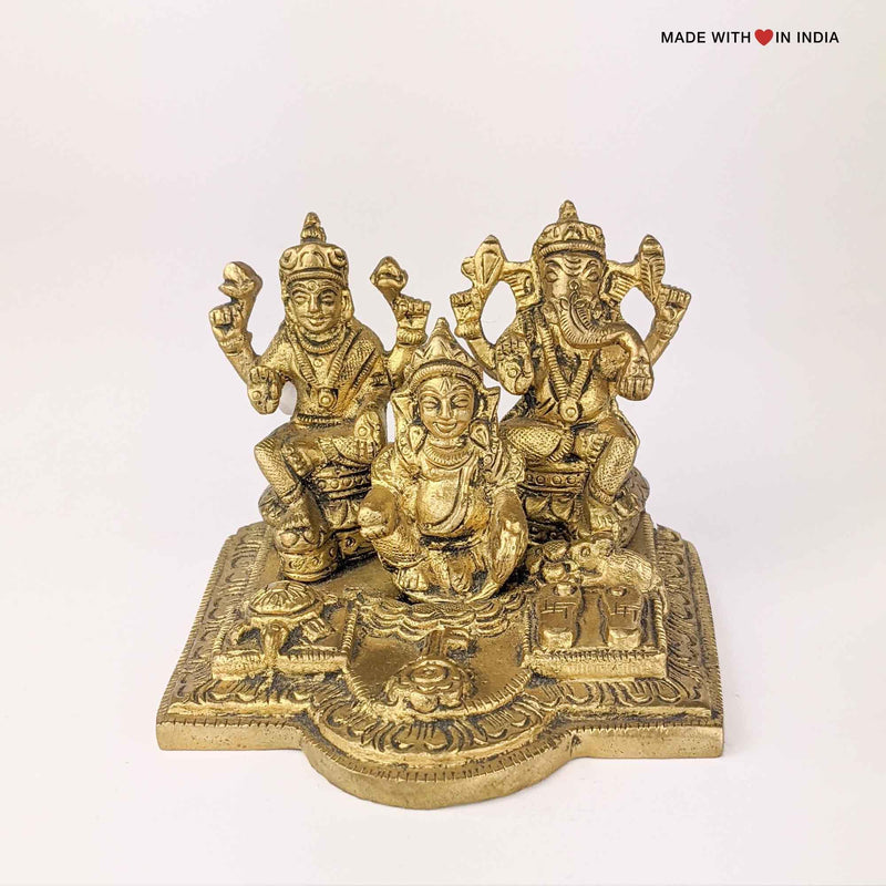 Lakshmi Ganesha Kuber Dhan Kunji - Brass Statue - 2.5 inches - Made with Love in India