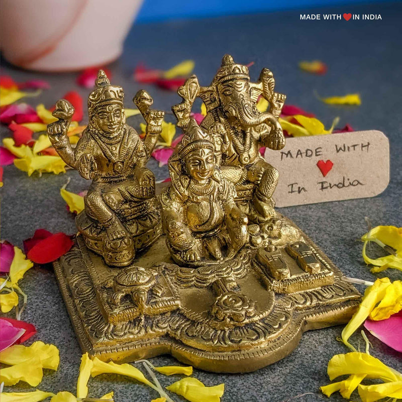 Lakshmi Ganesha Kuber Dhan Kunji - Brass Statue - 2.5 inches - Made with Love in India