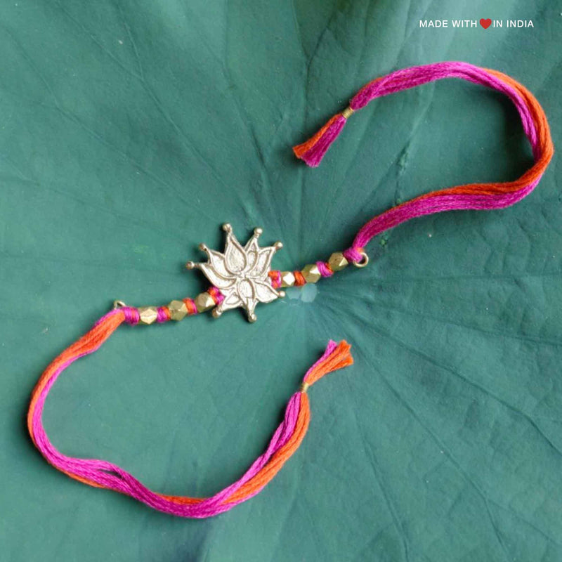 Handmade Dhokra Art Rakhi, Rakhri - Lotus - Made with Love in India