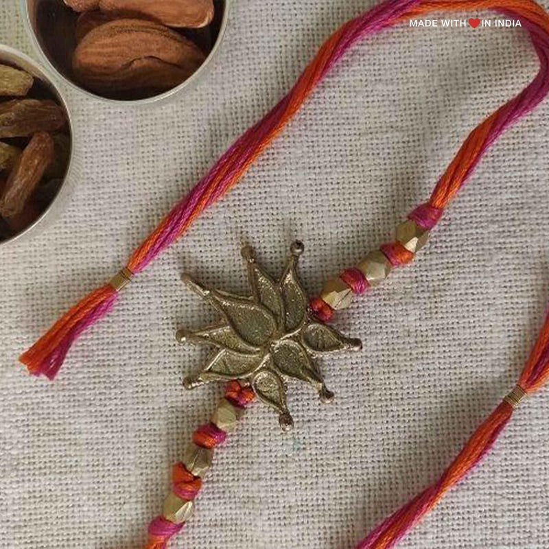 Handmade Dhokra Art Rakhi, Rakhri - Lotus - Made with Love in India