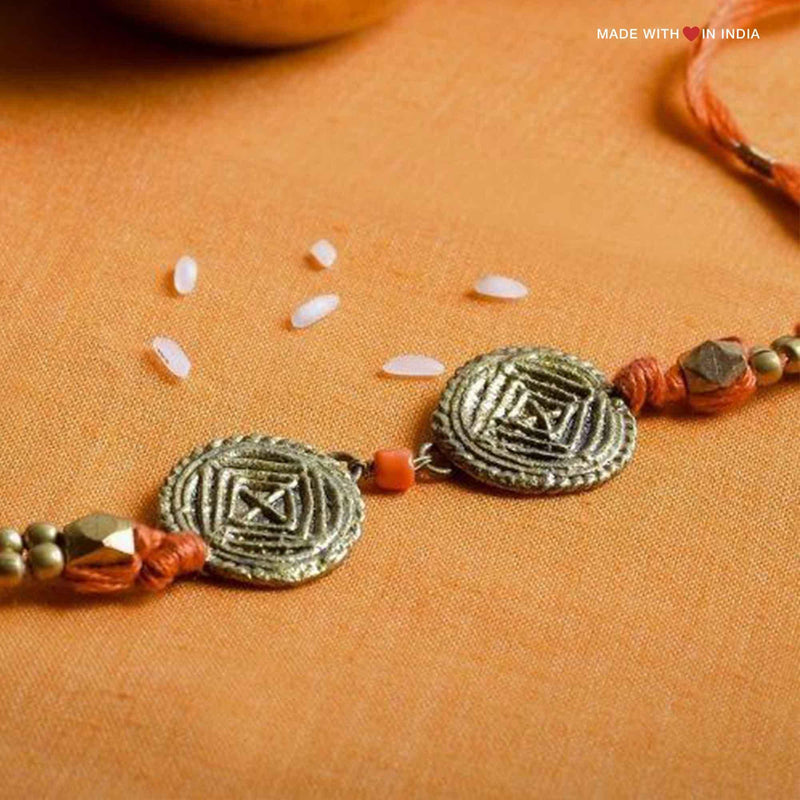 Handmade Dhokra Art Rakhi, Rakhri - Chakra - Made with Love in India