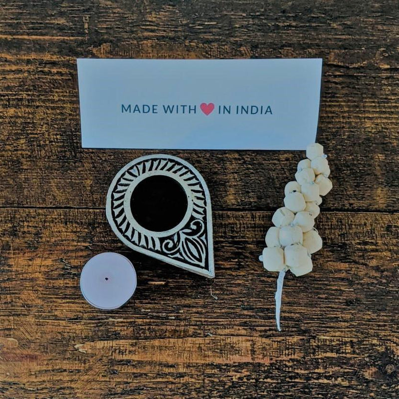 Droplet - Wood Printing Block Tea Light Holder - Made with Love in India
