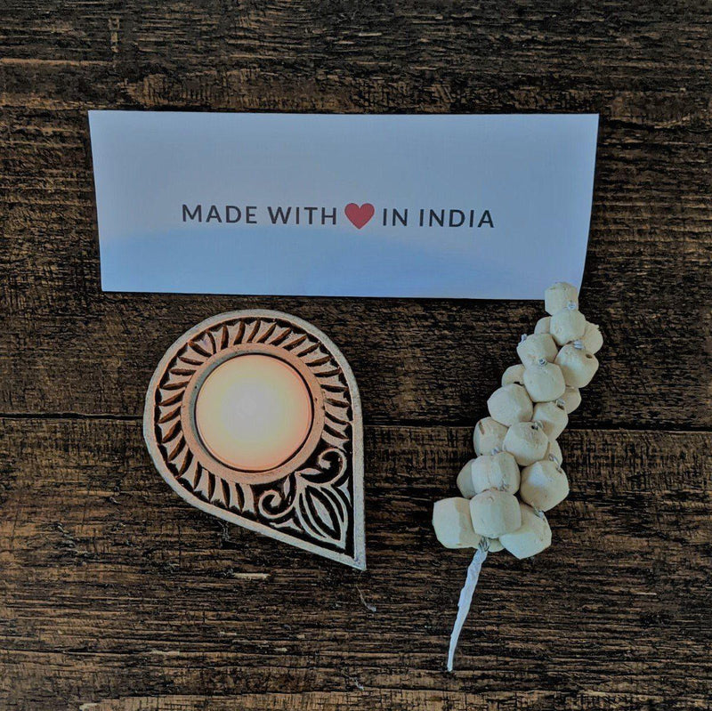 Droplet - Wood Printing Block Tea Light Holder - Made with Love in India