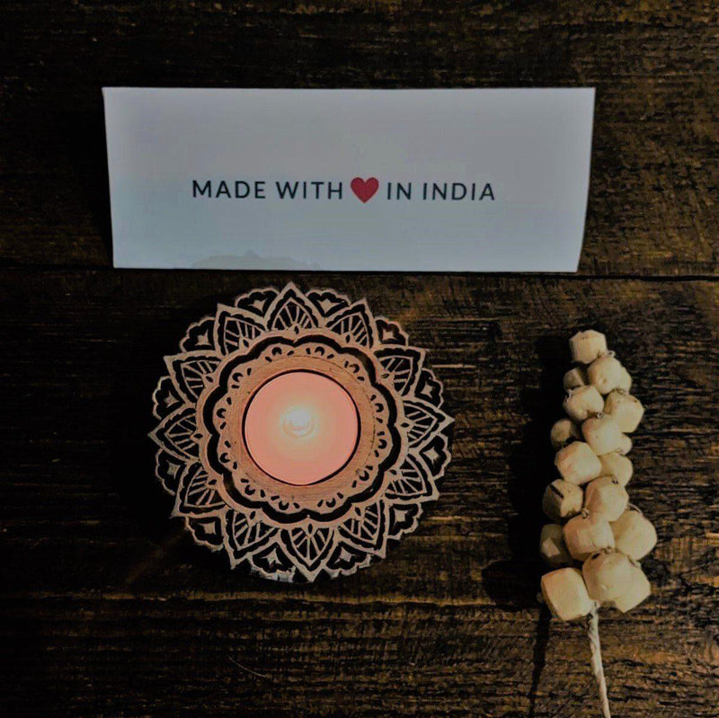 Floral - Wood Printing Block Tea Light Holder - Made with Love in India