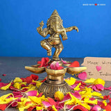 Ganesha Dancing Diya (Oil Lamp) - Ganesh Brass Statue - 5 inches - Made with Love in India